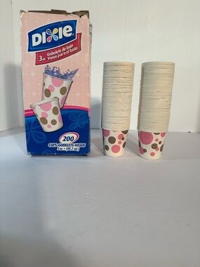 Dixie 3 oz Paper Bath Cups Pink Polka Dots 2008 Discontinued‎ 116 Cups Open Box